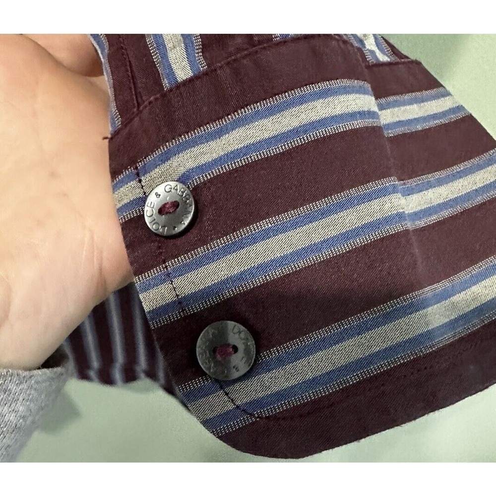 Dolce Gabbana Mens Dress Shirt Sz 17/43 XL Striped Purple Retro Formal Italy - Picture 7 of 10
